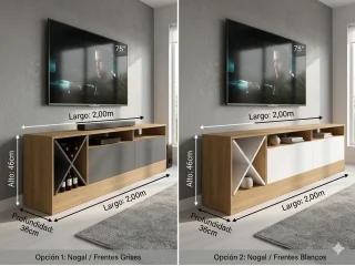 Rack 2 puertas y botellero Blanco/Dakar en Dakar/Blanco - Muebles para TV, Uruguay | Que Sal Muebleria, vista 2