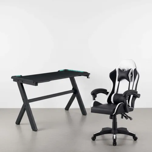 Silla + Escritorio Gamer Led en BCO/NEG|NEGRO - Escritorios y sillas de escritorio, Uruguay | Divino