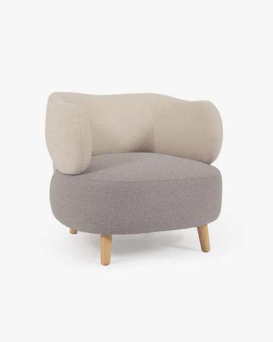 Butaca Luisa - gris y beige con patas de madera maciza de caucho en Beige, Gris - Butacas, banquetas y puffs, Uruguay | Kavehome