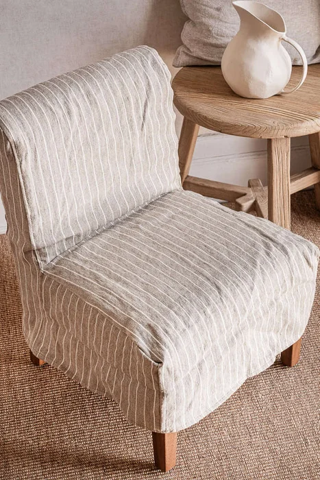 SILLA SOHO - LINO ALTO GRAMAJE RAYADO BEIGE - Butacas, banquetas y puffs, Uruguay | La Iberica