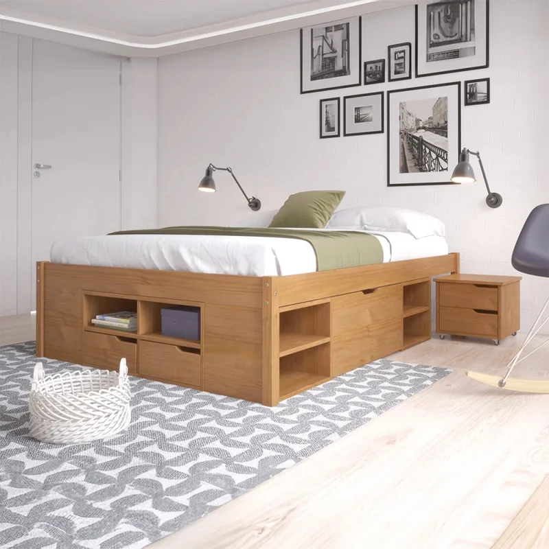 Cama Madera Maciza Con Cajones - Queen - Natural en Marrón - Dormitorio, Uruguay | Ecowood, vista 3