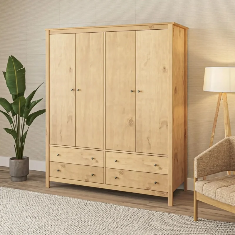 Ropero 4 Puertas 4 Cajones Madera Natural - Mari - Miel en Madera natural - Roperos y placares, Uruguay | Rústico Hogar, vista 4