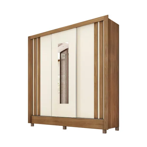 Ropero 3 Puertas 2 Cajones Con Espejo Y Rieles Metalicos Mdp Almendra Off White - Roperos y placares, Uruguay | Lais Muebles