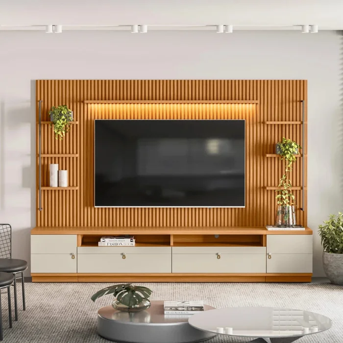 Modular para Tv Ouro Rack + Panel 2 Laterales - Línea Haus en Madera natural - Muebles para TV, Uruguay | Ecowood, vista 5