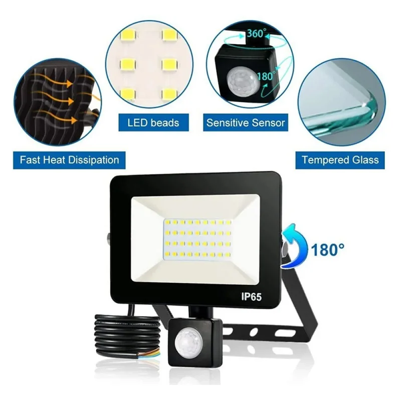 Proyector LED Sensor Movimiento 20W Luz Cálida en Negro - Lámparas colgantes, Uruguay | Serlux, vista 4