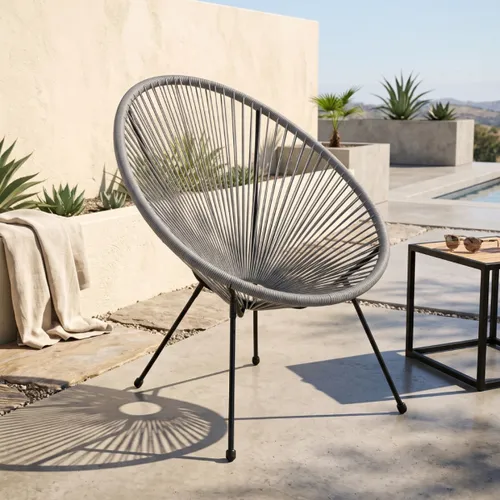 Silla Simil Rattan Ovalada - Gris en Gris - Muebles para el exterior, Uruguay | Rústico Hogar