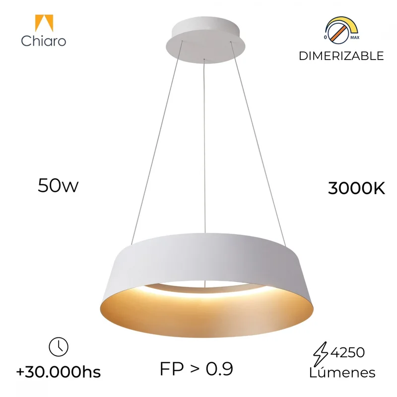 Campana led de Suspender DIMERIZABLE interior champagne 50W - BLANCA en Blanco - Lámparas colgantes, Uruguay | Iluminica, vista 5