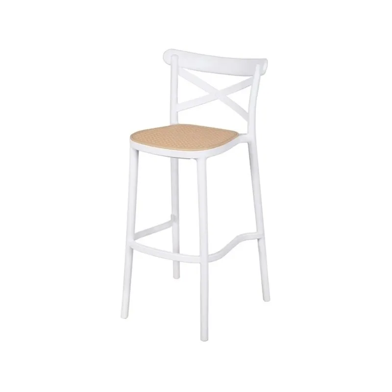 Taburete Plats - Simil Rattan - Blanco en Blanco - Butacas, banquetas y puffs, Uruguay | Rústico Hogar