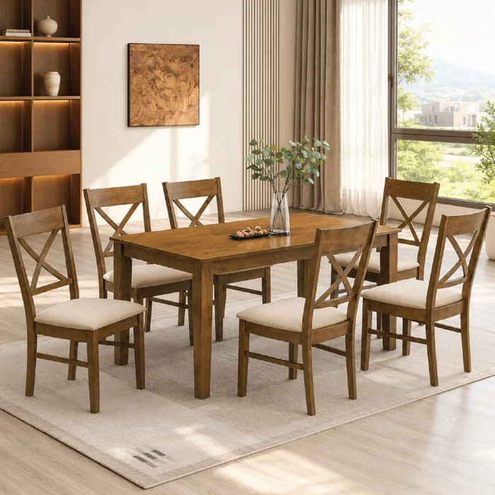 Juego De Comedor 6 Sillas Tapizadas Madera Maciza en Madera natural - Mesas de comedor, Uruguay | Soy Hogar, vista 2