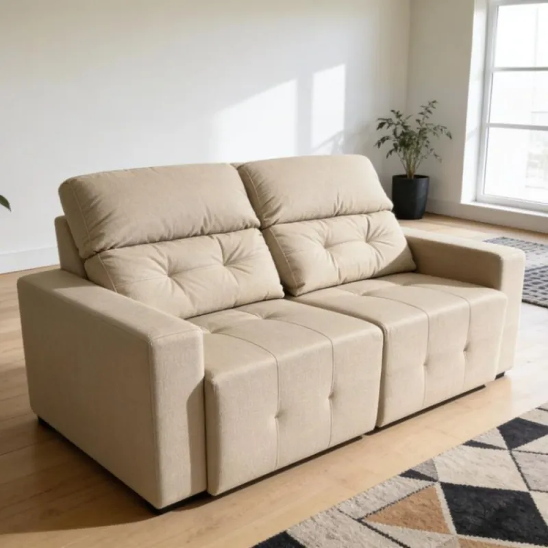 Sofá 2127 Reclinable 2.20m | Respaldo Alto 5 Posiciones | Resortes Pocket + Espuma D28 | Asientos Retráctiles — Urumobil en Beige - Sillones y sofás, Uruguay | Urumobil