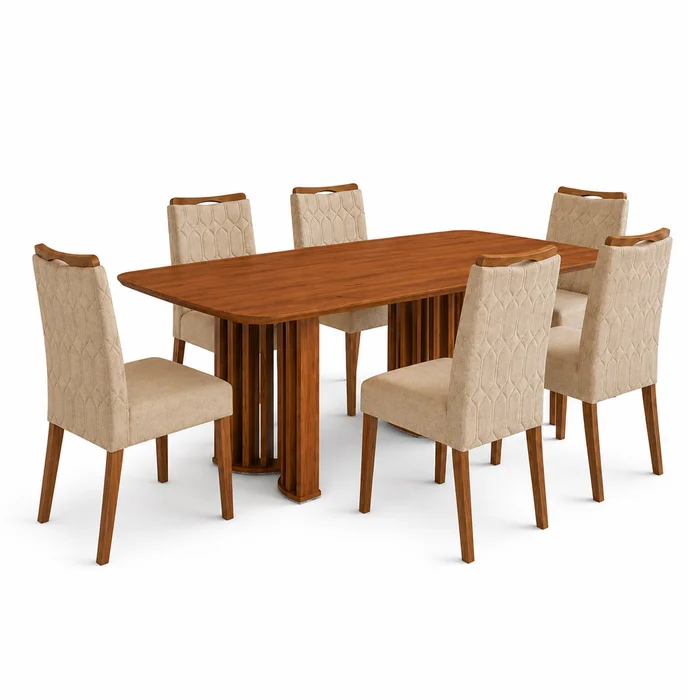 Juego De Comedor 6 Sillas Tapizadas Mesa Rectangular Mdp en Marrón - Mesas de comedor, Uruguay | Soy Hogar