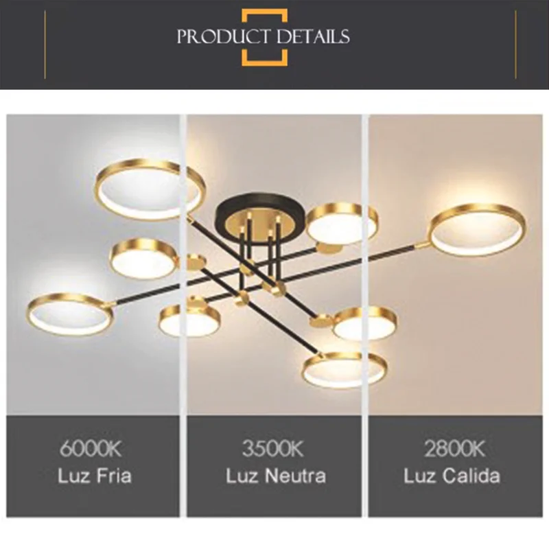 Luminaria techo led 6 aros 60W dorado en Dorado - Lámparas colgantes, Uruguay | Decotech, vista 4