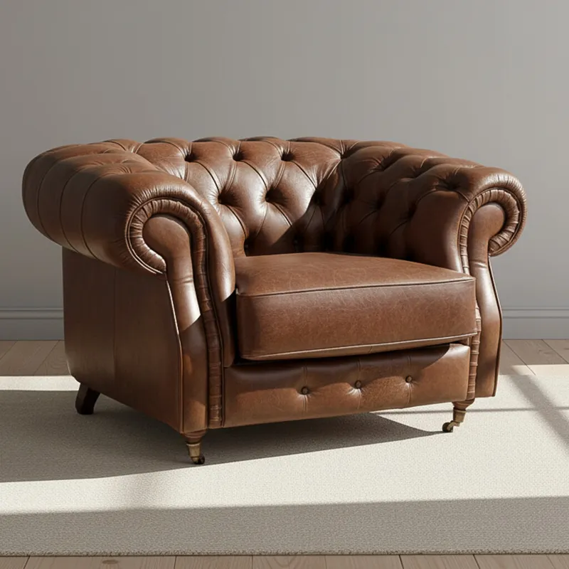 Butaca 1 Cuerpo Cuero-100-natural Marron New Chesterfield Choc. en Marrón - Sillones y sofás, Uruguay | Divino