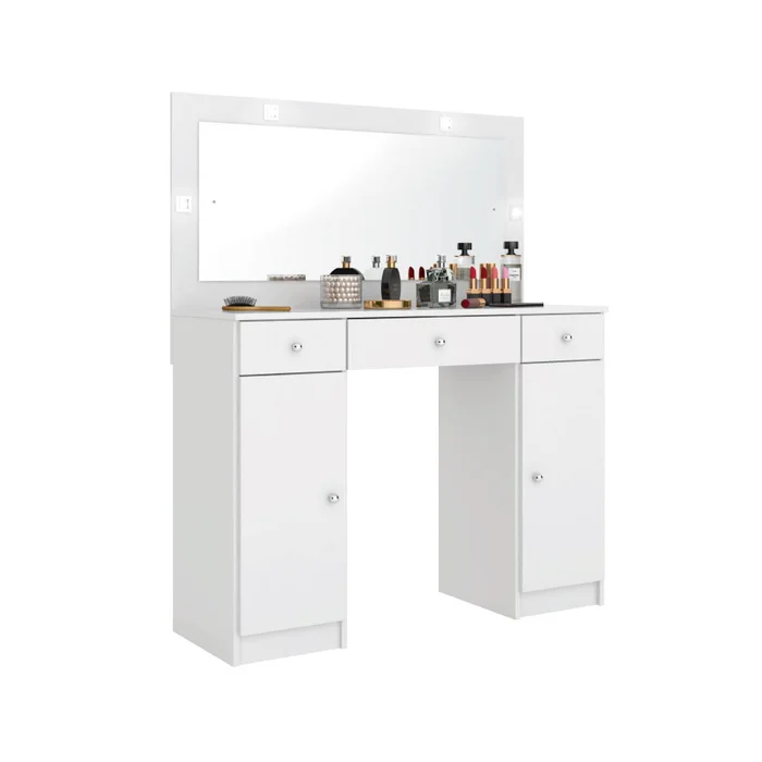 Tocador Con Espejo Luz Para Maquillaje Dormitorio Cajonera en Blanco - Cómodas, Uruguay | Soy Hogar