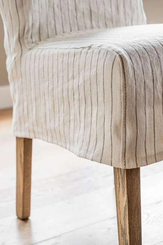 FUNDA SILLA AÑO 50 - LINO ALTO GRAMAJE RAYADO OFF WHITE en Blanco - Sillas, Uruguay | La Iberica, vista 3