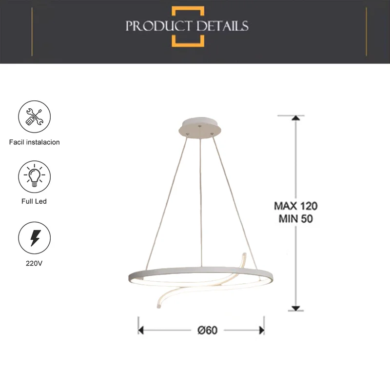 Luminaria led colgante 72W Gris en Blanco - Lámparas colgantes, Uruguay | Decotech, vista 5