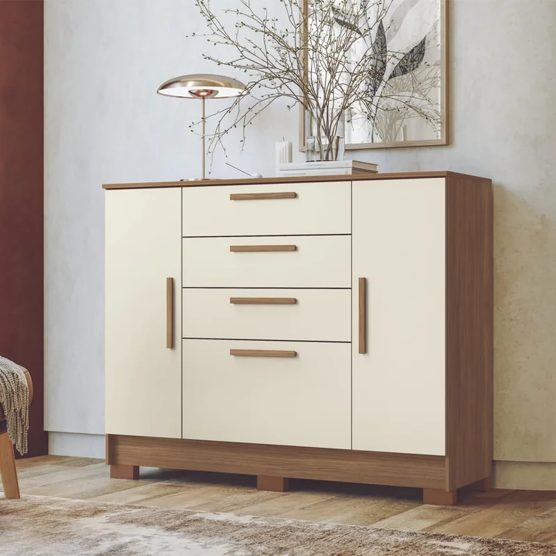 Comoda Cajonera Dormitorio 4 Cajones 2 Puertas en JATOBA ARENA CON PATAS - Cómodas, Uruguay | Lais Muebles, vista 3