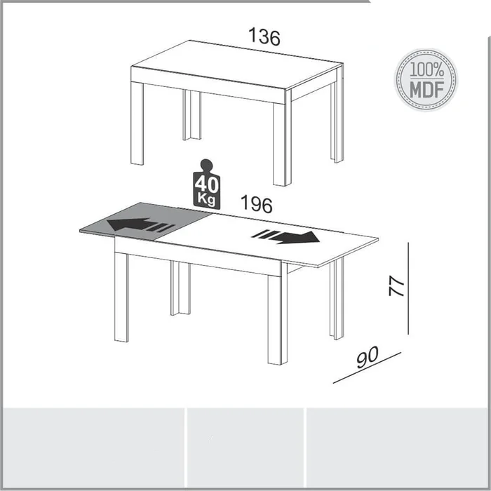 Mesa de Comedor Extensible 136CM - Linea Sofia 100% MDF en Multicolor - Mesas de comedor, Uruguay | Balton, vista 4