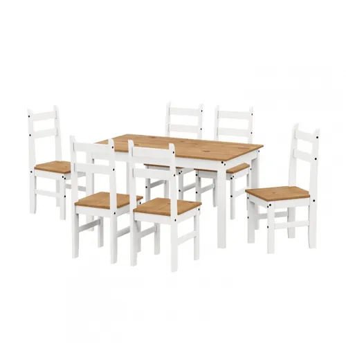Juego De Comedor Lucia Plus 6 Sillas - Madera - Blanco en Blanco - Mesas de comedor, Uruguay | Rústico Hogar