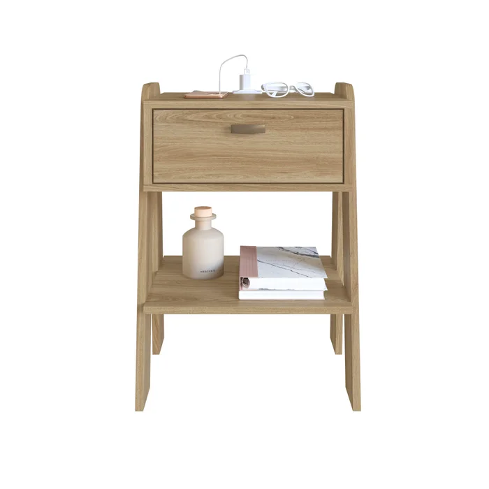 Mesa de Luz con Enchufe – Marrón en Madera natural - Mesas de luz, Uruguay | RM Muebles y Deco, vista 4