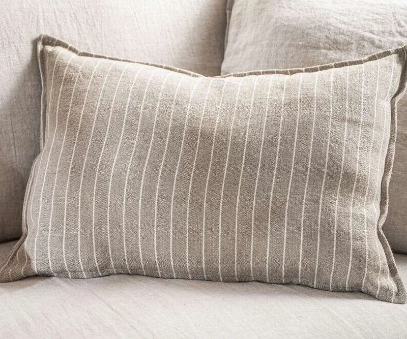 ALMOHADON LINO ALTO GRAMAJE RAYADO BEIGE - 60 X 40 CMS en Beige - Textiles, Uruguay | La Iberica