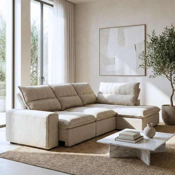 Sillón con Chaise - Alegra 2.65 en Beige - Sillones y sofás, Uruguay | Rústico Hogar