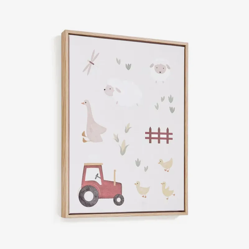 Cuadro Pecky de animales y tractor multicolor 40 x 30 cm en Amarillo, Beige, Blanco, Rojo - Decoración de pared, Uruguay | Kavehome