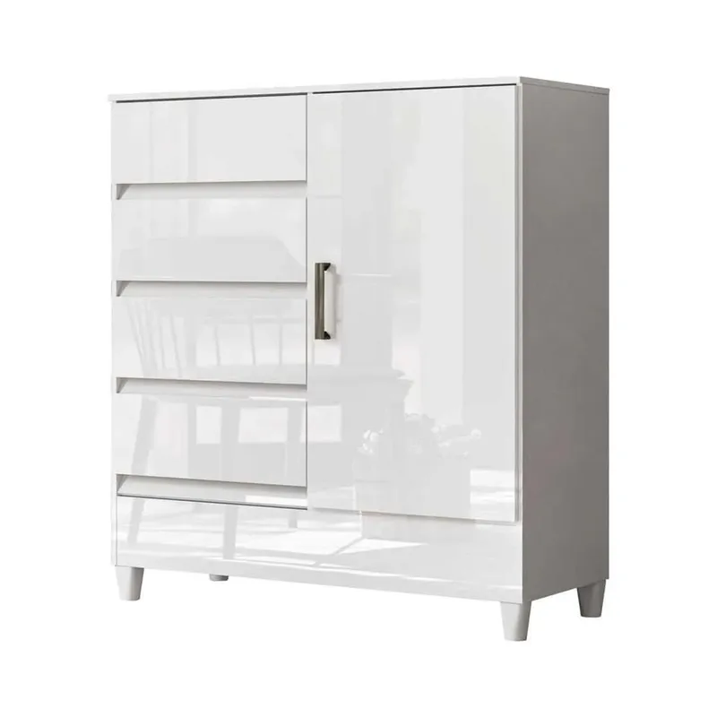 Comoda Cajonera Dormitorio 4 Cajones 1 Puerta en Blanco - Cómodas, Uruguay | Lais Muebles