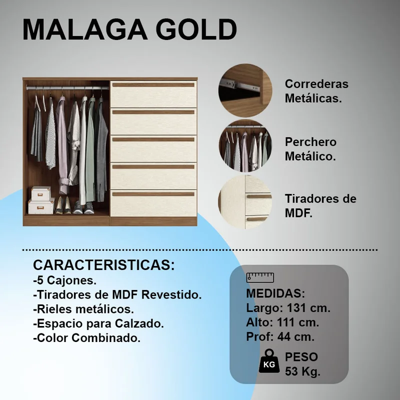 Comoda Cajonera 2 Puertas 5 Cajones 100% Mdp Dormitorio Jatoba Arena en Beige - Cómodas, Uruguay | Soy Hogar, vista 4