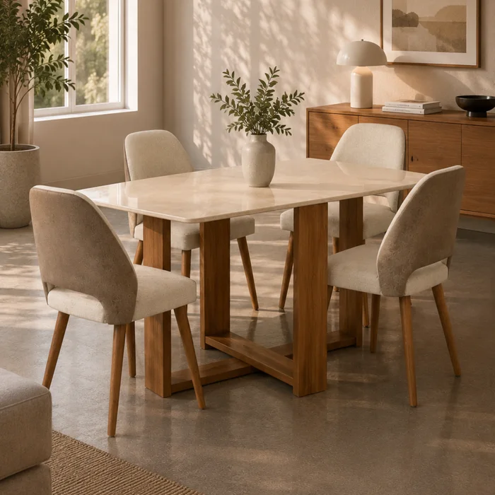 Combo de comedor Noma + 4 Sillas Kora en Beige - Mesas de comedor, Uruguay | Casa Brava