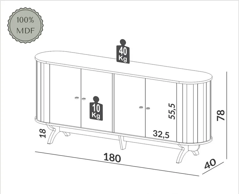 Aparador Curvo 180cm 100% MDF - Linea Factory en Madera natural - Aparadores y recibidores, Uruguay | Balton, vista 4