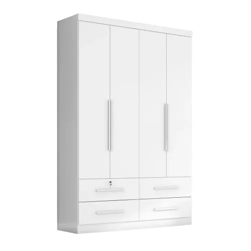 Ropero Max Plus 4 Puertas 4 Cajones - Línea Glam - Blanco en Blanco - Roperos y placares, Uruguay | Ecowood