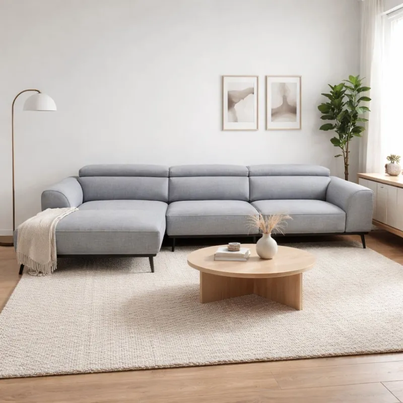 Sofá con chaise DUNA TELA GRIS IZQUIERDO - Sillones y sofás, Uruguay | Viasono