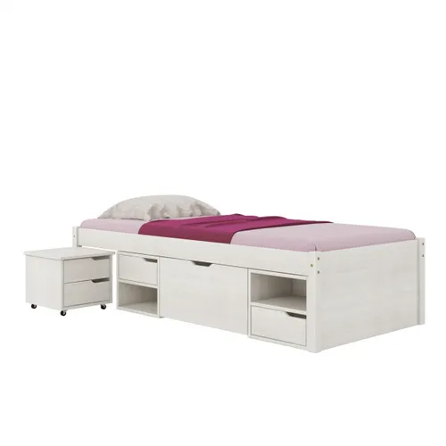 Cama Madera Maciza Con Cajones - 1 plaza - Linea charme / Funcional - Blanco en Blanco - Dormitorio, Uruguay | Rústico Hogar
