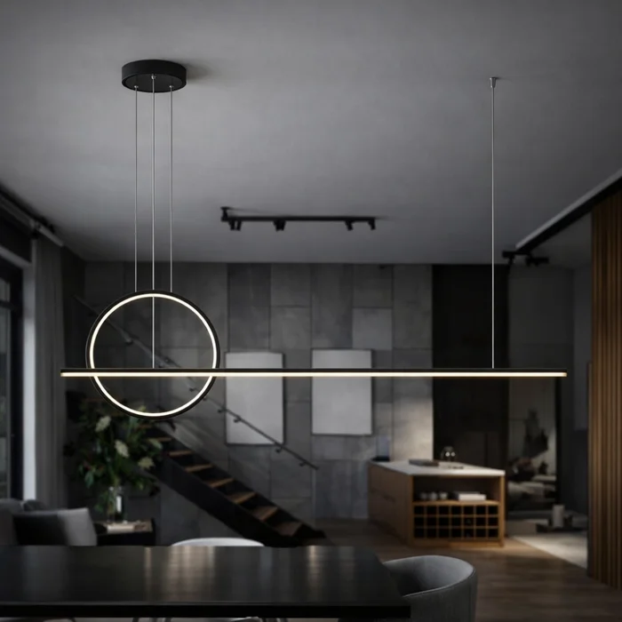 Colgante Led linea y anillo 49W Dimerizable en Negro - Lámparas colgantes, Uruguay | Iluminica