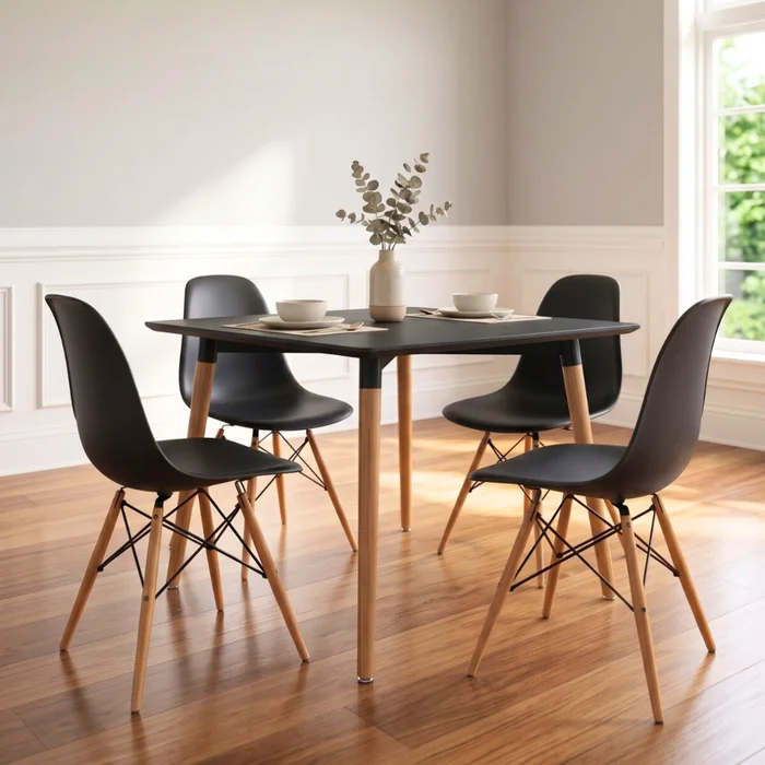 Juego de Comedor 4 Sillas Eames 80 - Negro en Negro - Mesas de comedor, Uruguay | Rústico Hogar