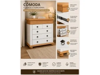 Comoda 3+2 cajones en madera maciza en Blanco - Cómodas, Uruguay | Quesal, vista 7