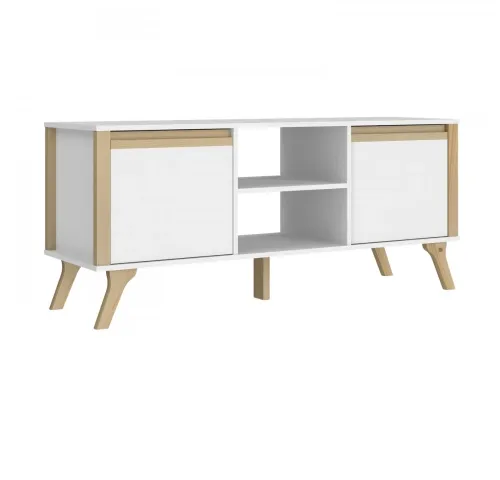 Rack de TV Combinado Madera 2 Puertas Blanco/Miel - Muebles para TV, Uruguay | Que Sal Muebleria
