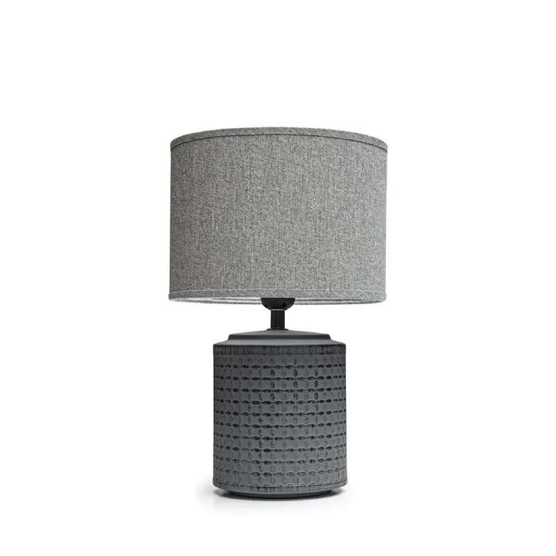 LAMPARA DE MESA BASE PORCELANA GRIS. 23X23X38CM en Gris - Lámparas de mesa, Uruguay | Koz