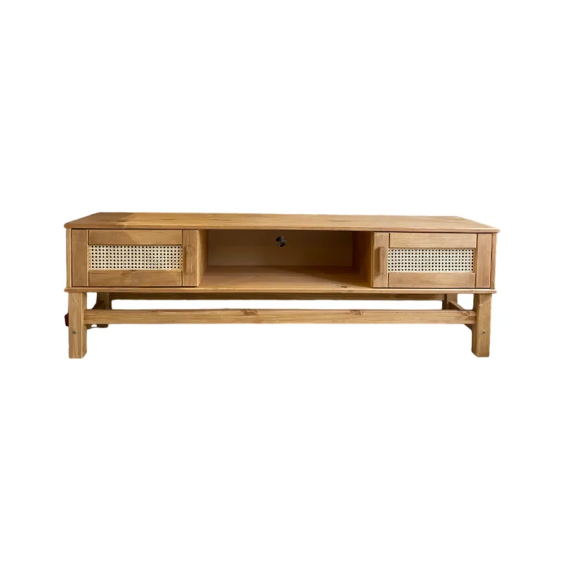 Rack 160cm - Madera de Pino y Rattan Natural - Linea Yakarta - Muebles para TV, Uruguay | Berna home
