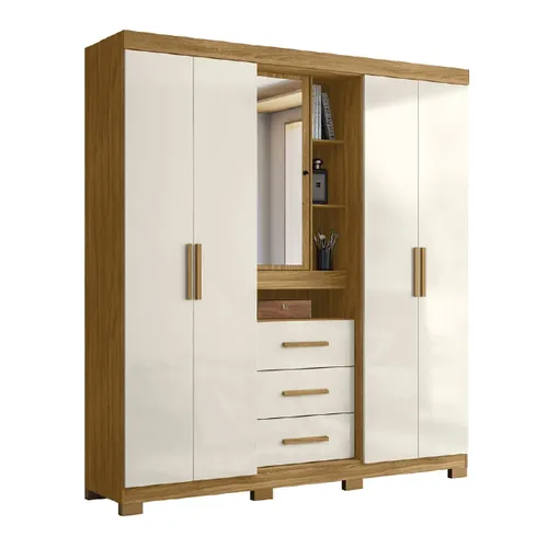 Ropero 5 Puertas 3 Cajones Con Comoda Espejo Y Estantes Freijo Off White - Roperos y placares, Uruguay | Muebles Express