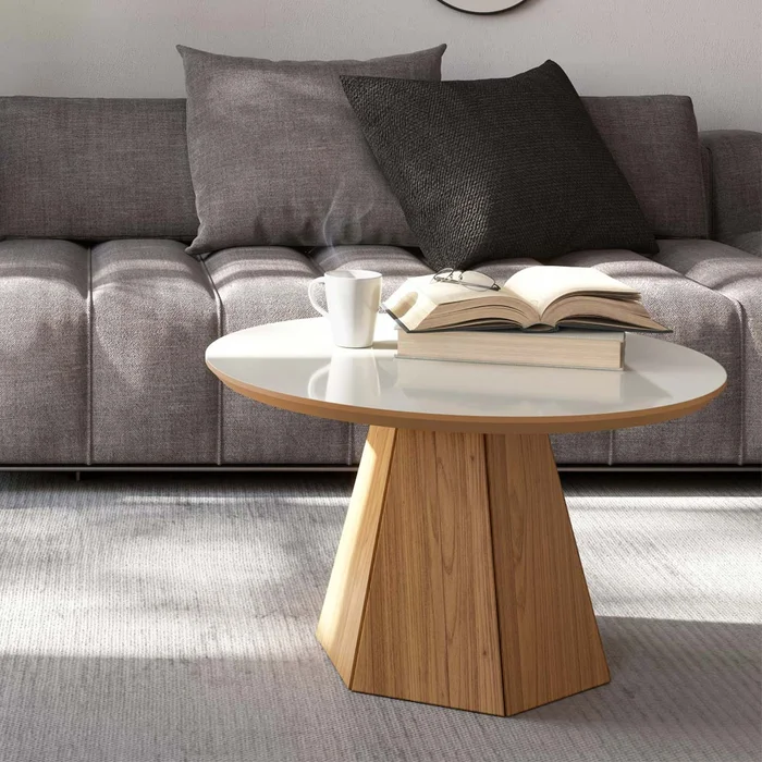 Mesa Ratona de Centro Lorena Hexagonal 70CM - OFF WHITE/FREIJO - Mesas de living, Uruguay | Balton, vista 4