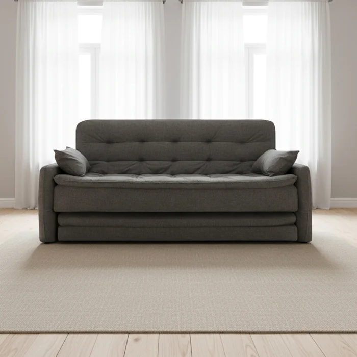 Sillón Cama 3 Cuerpos Tela Gris Madalena Grafito en Gris - Sillones y sofás, Uruguay | Divino