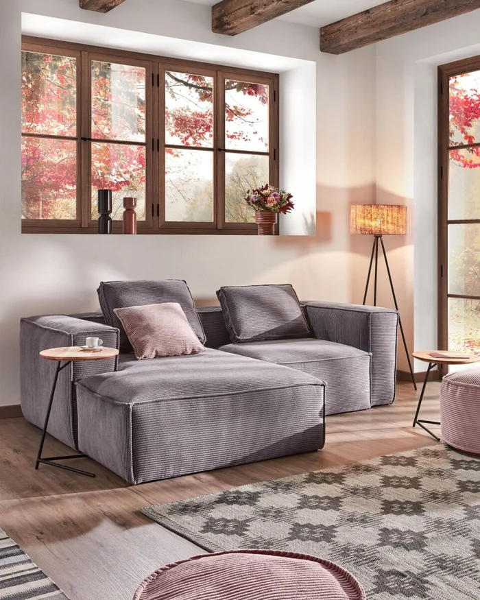 Sofá Blok 2 plazas chaise longue izquierdo pana gris 240 cm en Gris - Sillones y sofás, Uruguay | Kavehome, vista 2