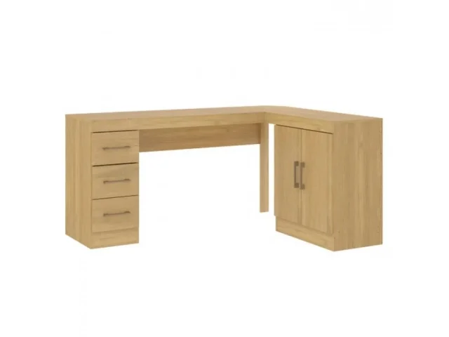 Escritorio en L 2 puertas 3 cajones Roble Dakar en Madera natural - Escritorios y sillas de escritorio, Uruguay | Que Sal Muebleria