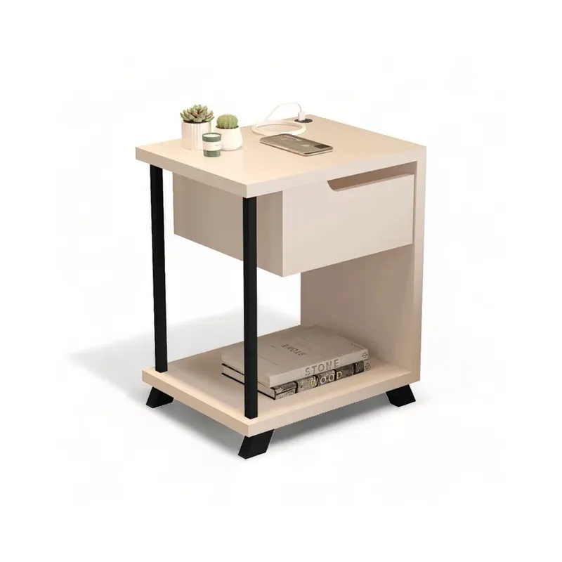 Mesa De Luz Smart 1 Cajon Con Cargador Usb Moderna en Blanco - Mesas de luz, Uruguay | Soy Hogar