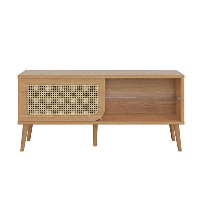 Rack Amanda Ratan Natural 135cm Vidrio Puerta Corrediza - 100% MDF en Madera natural - Muebles para TV, Uruguay | Balton, vista 4