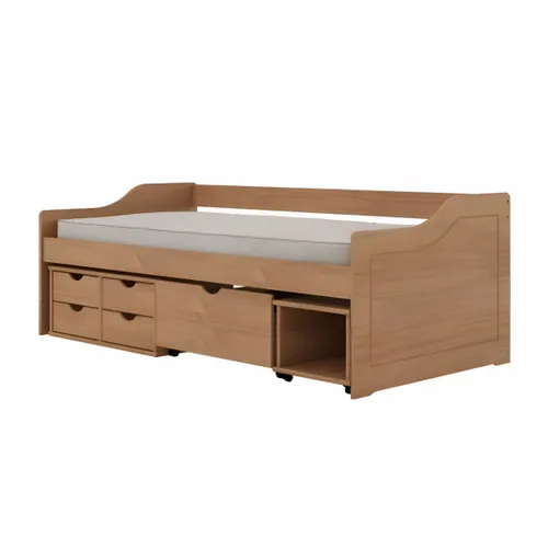 Cama Madera Maciza Con Cajones - 1 plaza - Linea Floro / Funcional - Amendoa en Madera natural - Dormitorio, Uruguay | Rústico Hogar