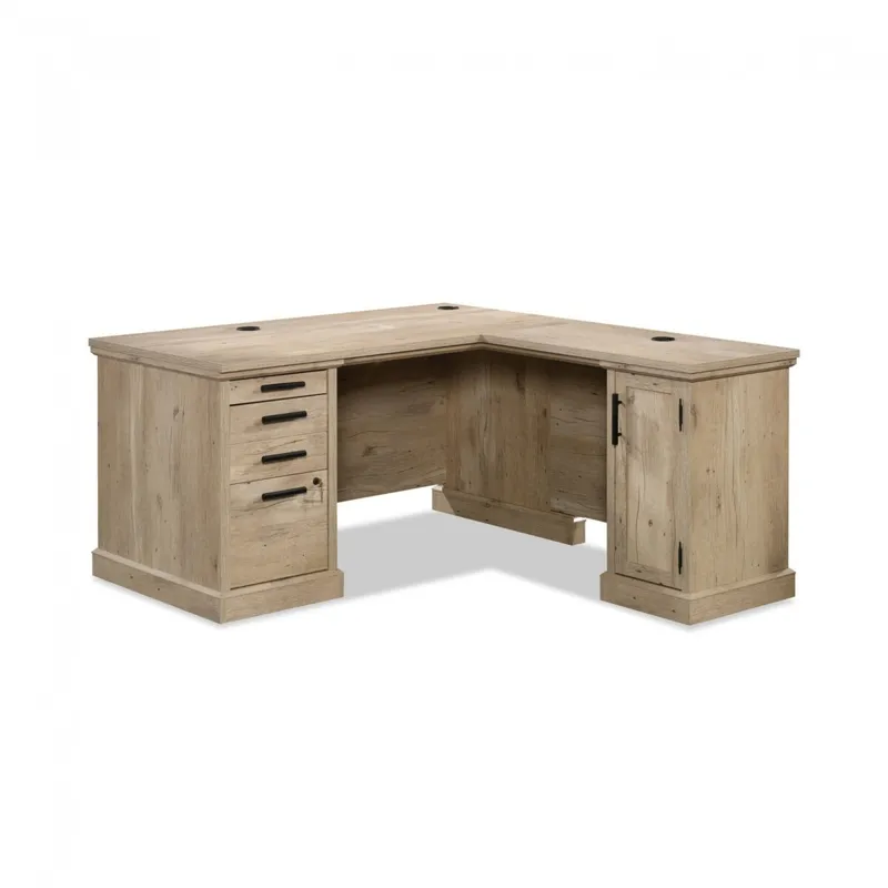 Escritorio en "L" con cajones - Sauder - Linea Mason Peak en Madera natural - Escritorios y sillas de escritorio, Uruguay | Rústico Hogar