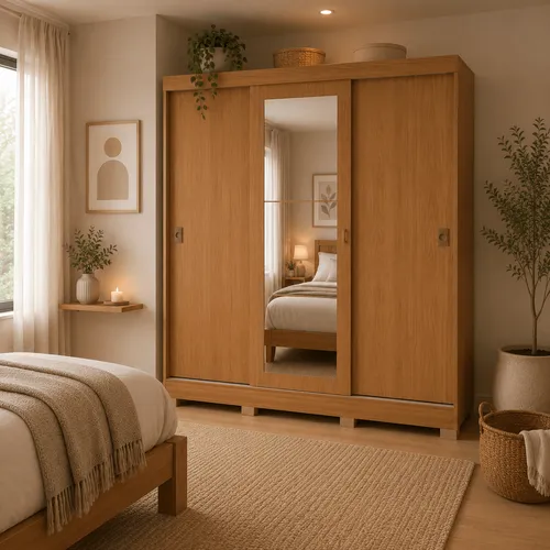 Ropero 3 Puertas Corredizas 180CM - Turin en Madera natural - Roperos y placares, Uruguay | Balton
